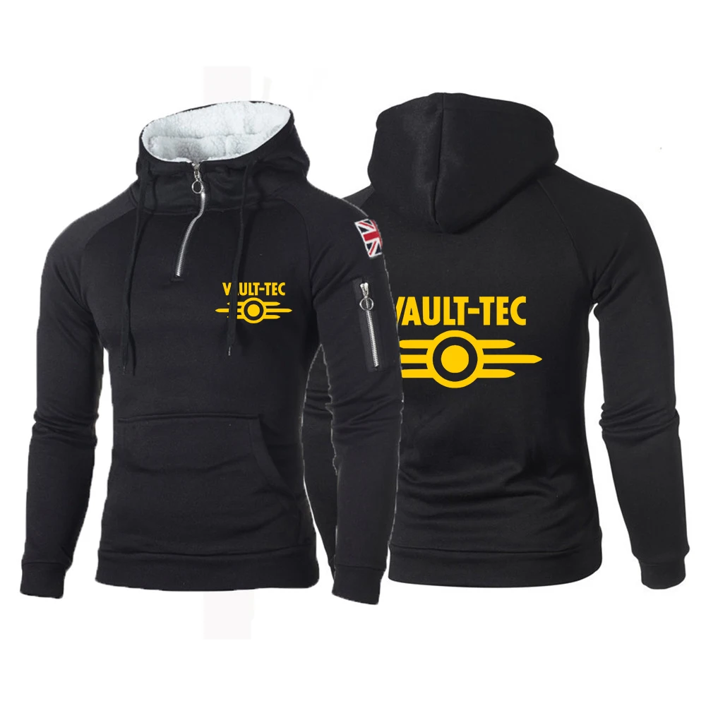 

Vault Tec Logo Video Game Fallout 2 3 4 Print Zip Up Hooded Sweatshirts Hoodies Jackets Men Solid Color Coat Sportwear Outerwear