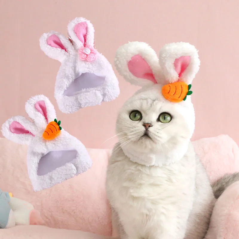 

Funny Cat Headgear Cute Rabbit Ears Cap for Cats Warm Plush Pet Hat Christmas Cosplay Props PhotoProp Kitten Headwear Supplies