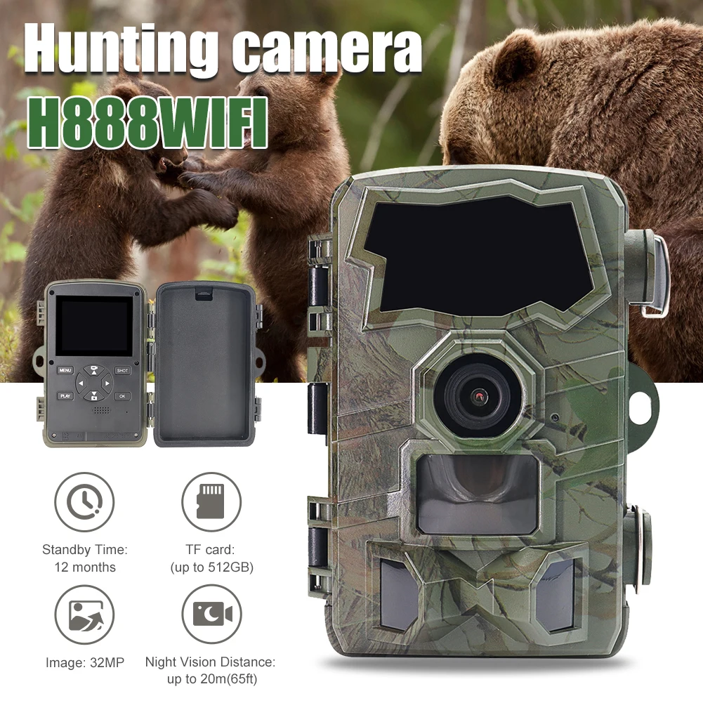 

Камера для охоты на диких животных 32 МП с Wi-Fi и пультом дистанционного управления, Bluetooth, 0,2 сек