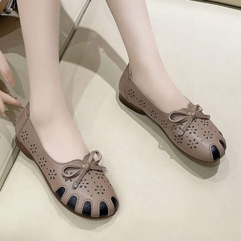 

Женские туфли на плоской подошве, дышащие туфли с перфорацией и круглым носком, с бантом-бабочкой, осень 2023