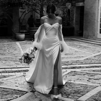 fivsole elegant strapless slit mermaid wedding dress 2022 boho white sweep train tulle and stain vestidos de novia bridal gowns