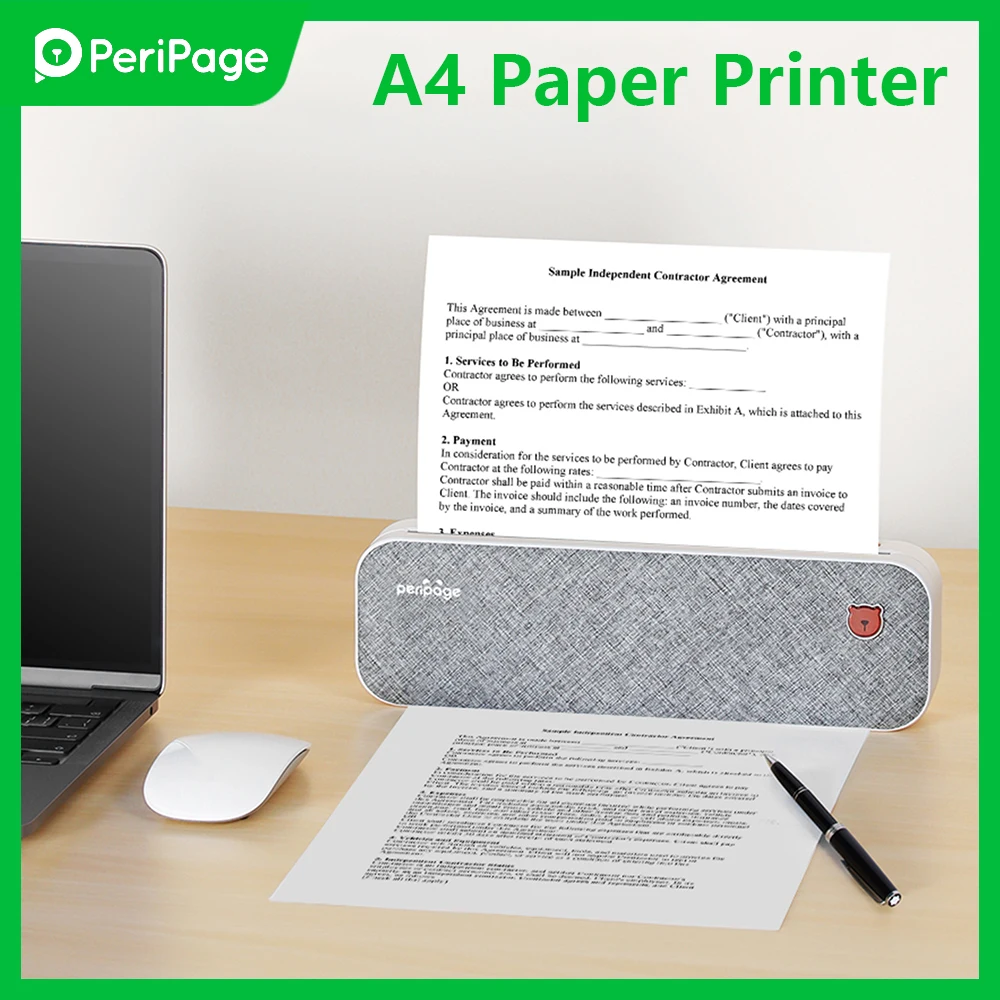 

Бумажный принтер PeriPage A4, прямая передача тепла, беспроводной мобильный фотопринтер USB BT, Поддержка соединения, ширина бумаги 2 ''/3''/4''