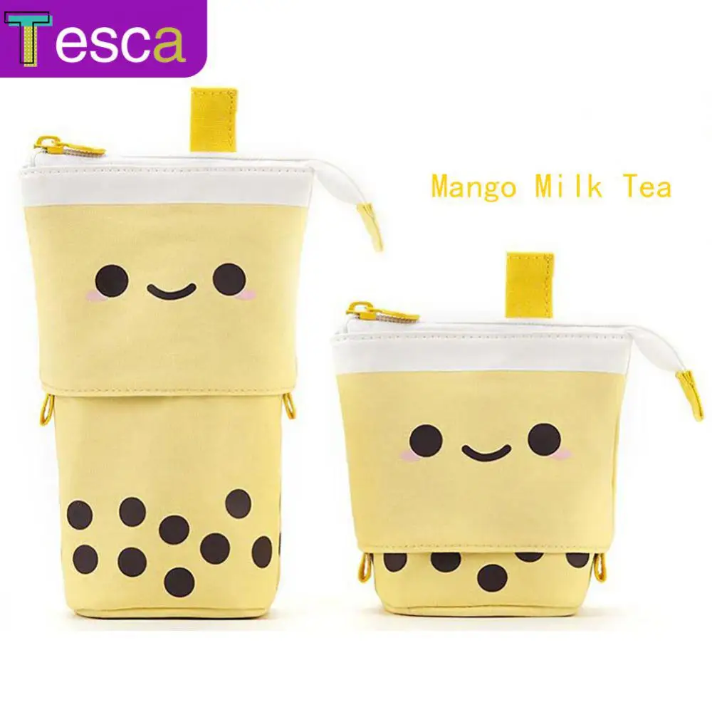 

Stationery Storage Bag Polka Dot Milk Tea Cute Smiling Face Multifunctional Pen Holder High Capacity Retractable Pen Case Bags
