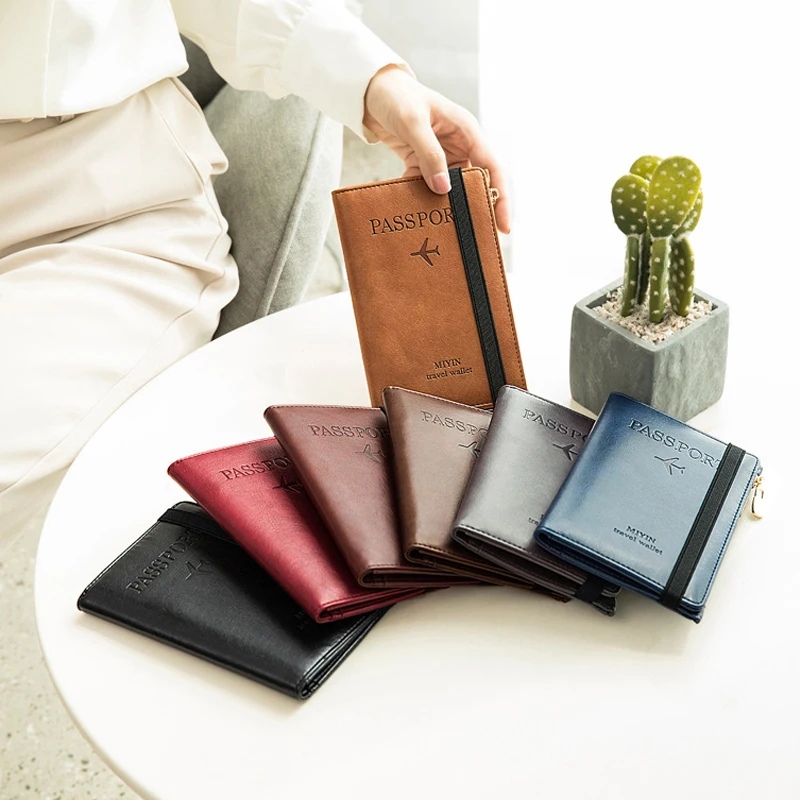 Passport Holder Cover Wallet Passport Holder Case PU Leather RFID Multifunctional Passport Cover Travel Protector with Zipper