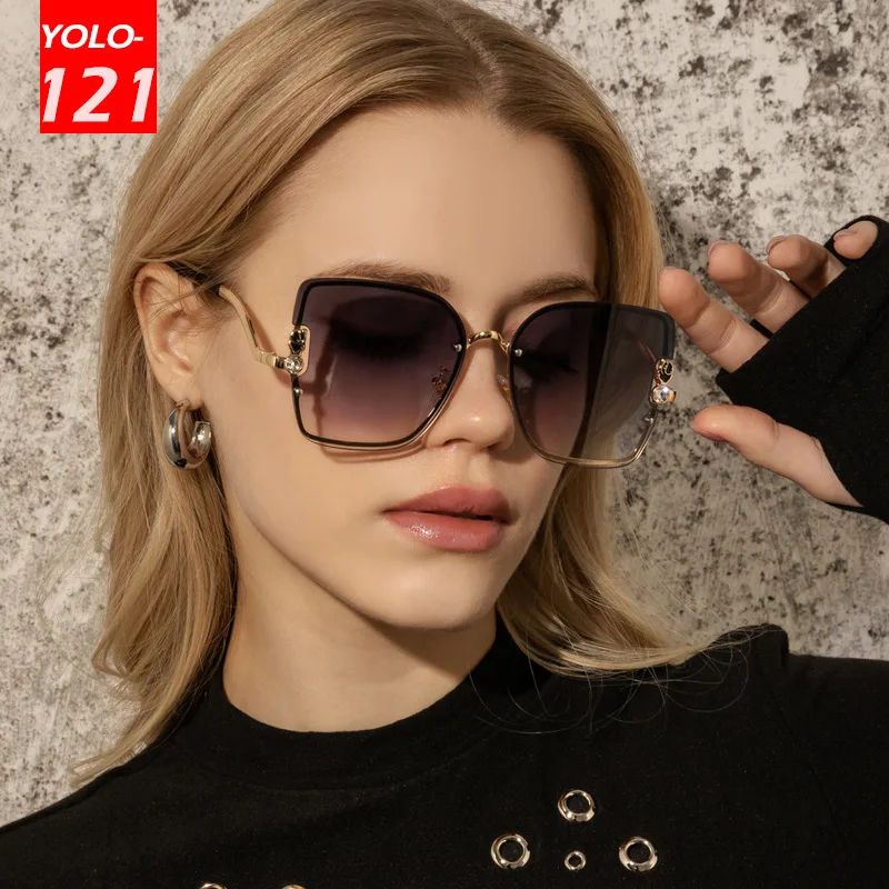 

Женские солнцезащитные очки без оправы, солнцезащитные очки с алмазным покрытием и градиентными линзами, солнцезащитные очки в металличес...