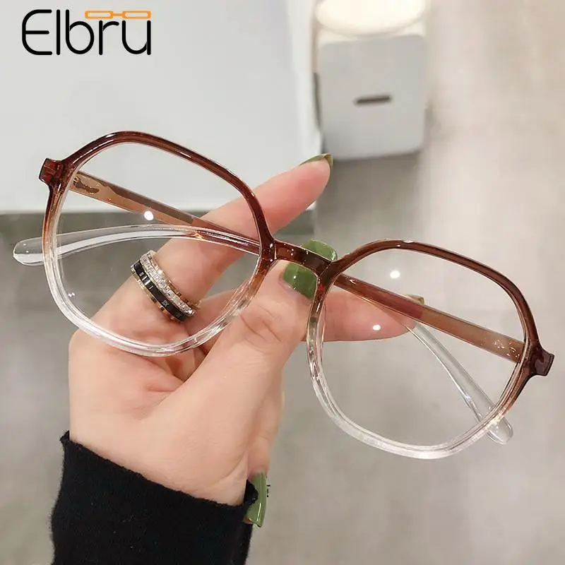 

Elbru Blue Light Blocking Myopia Glasses Women Men Computer Oversized Clear Nearsighted Eyeglasses Vision Care Eyewear 0-1.0-6.0