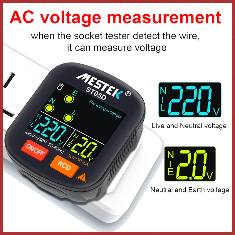 

Mestek Socket Tester Digital Smart Outlet Checker Tester RCD GFCI NCV Socket Test Detector EU US UK Plug Ground Zero Line Check