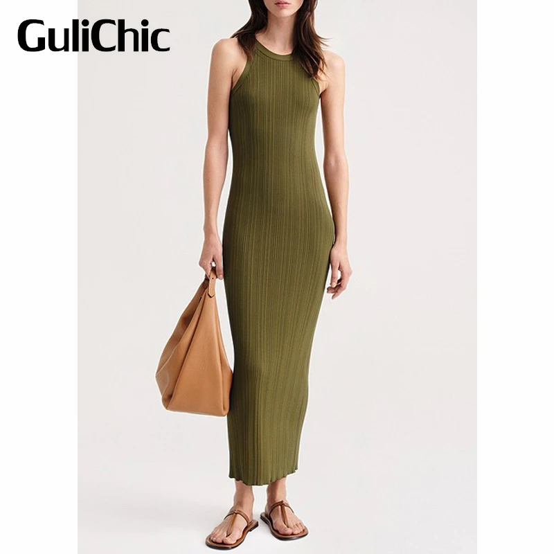 

6.23 GuliChic Women Fashion Solid Color Sleeveless Slim Package Hip Maxi Pencil Dress