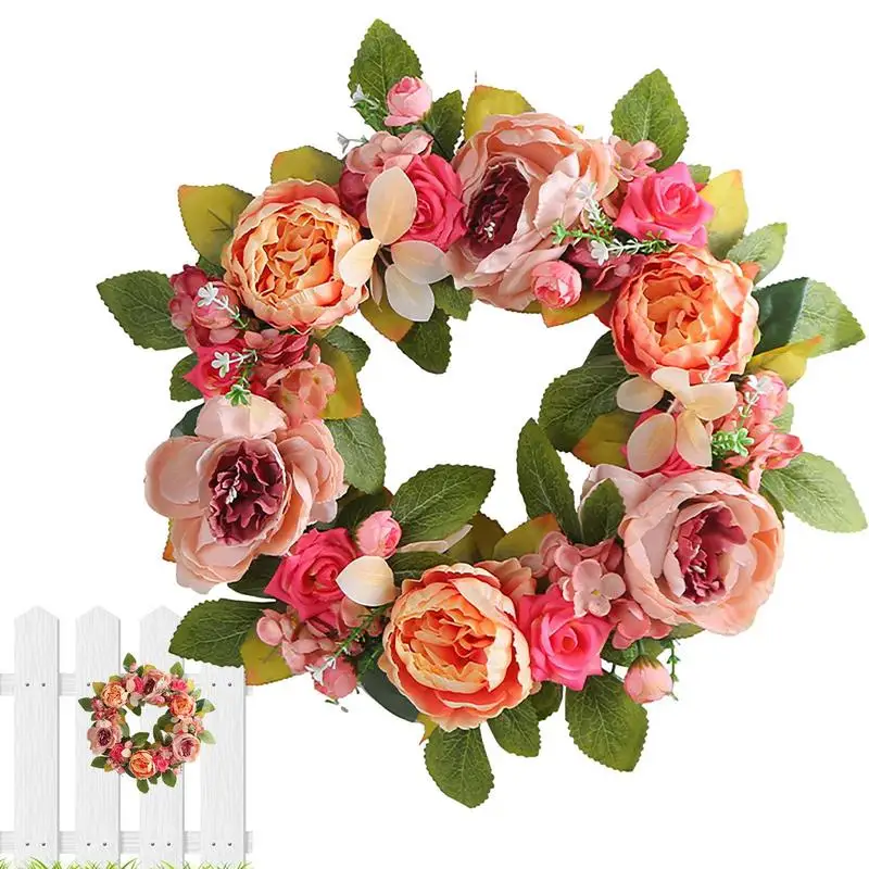

Многоразовый цветочный венок с пионами, Свадебный венок с пионами для дома, гостиницы, вилл, фоновые украшения для фотосъемки, 16 дюймов
