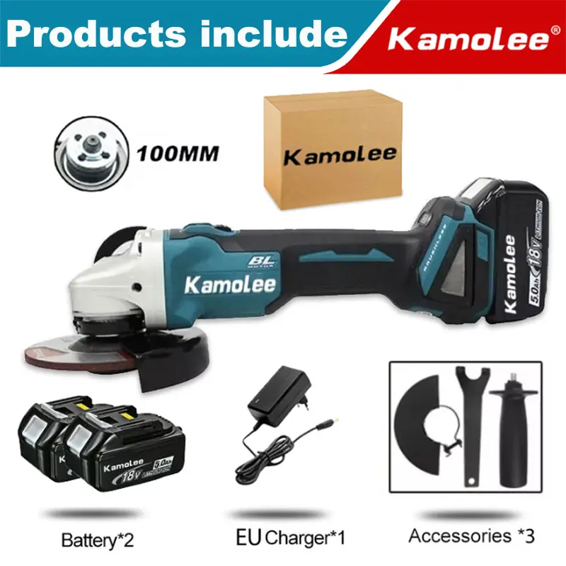 

Kamolee аккумуляторная угловая шлифовальная машина синяя 18В 1800Вт 18500 об/мин