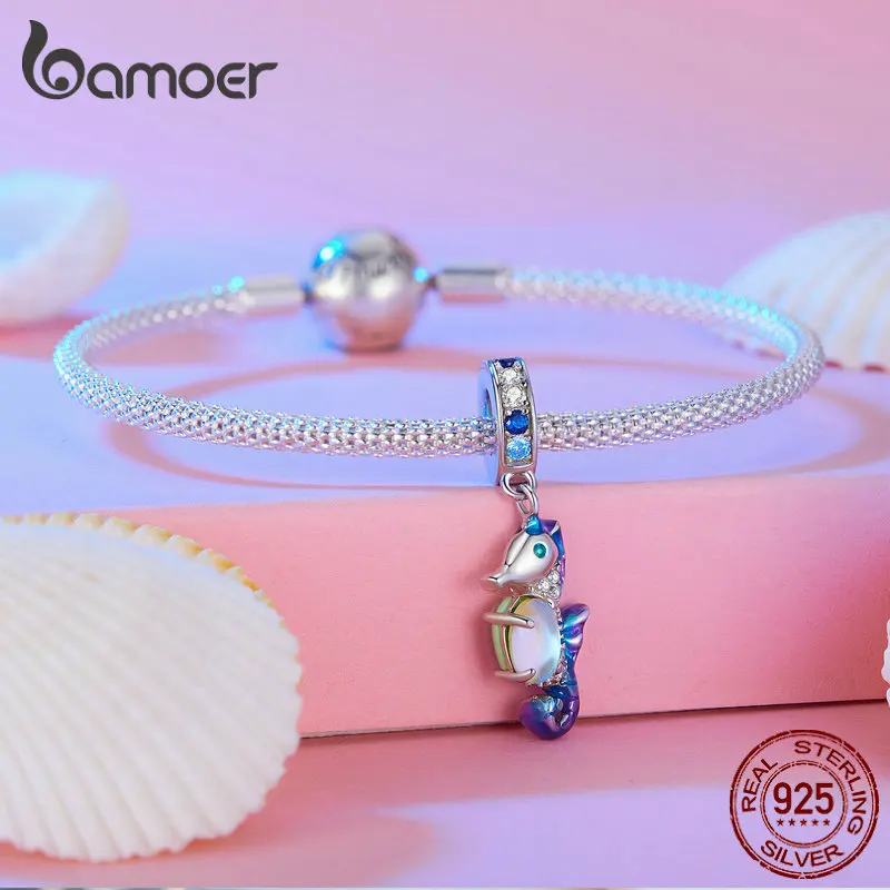 Bamoer 925 Sterling Silver Dreamy Oecan Series Dazzling Crab Beads Seahorse Pendant Charms for Women Bracelet and Necklace DIY images - 6