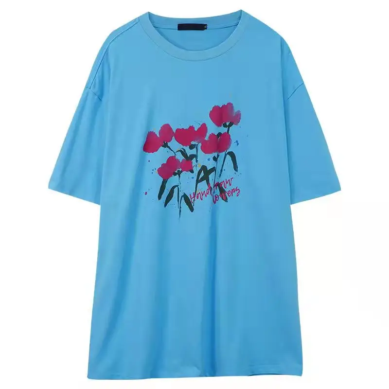 

Женская футболка с цветочным принтом, коротким рукавом и круглым вырезом