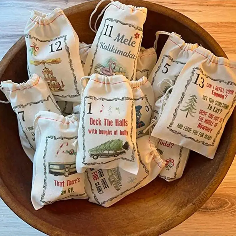 

Новогодние сумки с календарем Адвента, подвесные календари на 4 дня, подарочные пакеты для конфет «сделай сам», Рождественский Подарочный п...