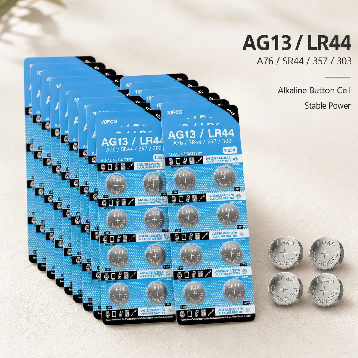 Фото Щелочная кнопочная батарейка LR44 AG13 A76 1.55V 10-100 шт. для часов, игрушек, пультов ДУ L1154 357 SR44 303 №1