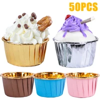 50pcs cupcake liner baking cup oilproof cupcake paper cup tray case wedding party golden muffin wrapper paper pastry tools
