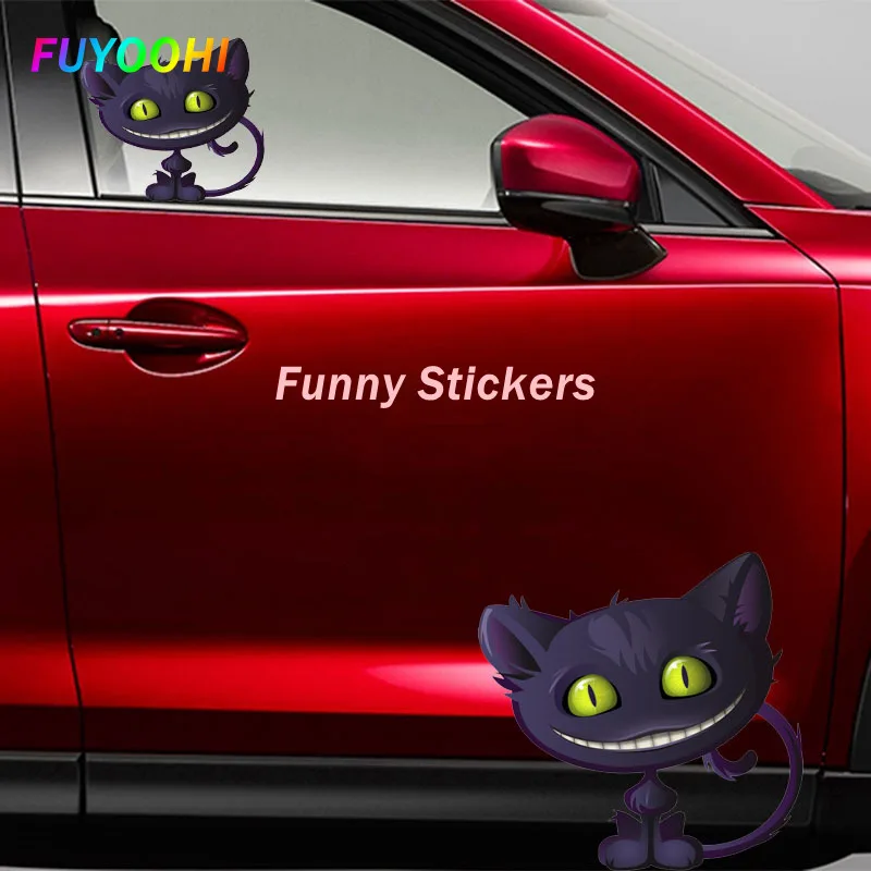 

FUYOOHI Exterior/Protection Funny Stickers Lovely Grinning Cheshire Cat Refrigerator Lapto Auto Decoration Sunscreen Car Sticker