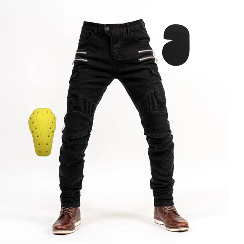 Motorcycle Riding Jeans Men's Riding Pants Four Seasons Moto & Biker Fashion Zipper Denim Jeans for Men Full Length Trousers