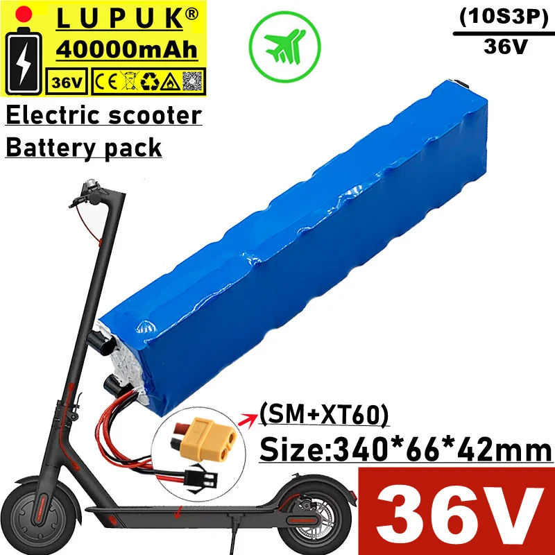 

LUPUK-36V lithium-ion electric scooter battery pack, 40000 mAh, built-in BMS protection, long-lasting range, free shipping
