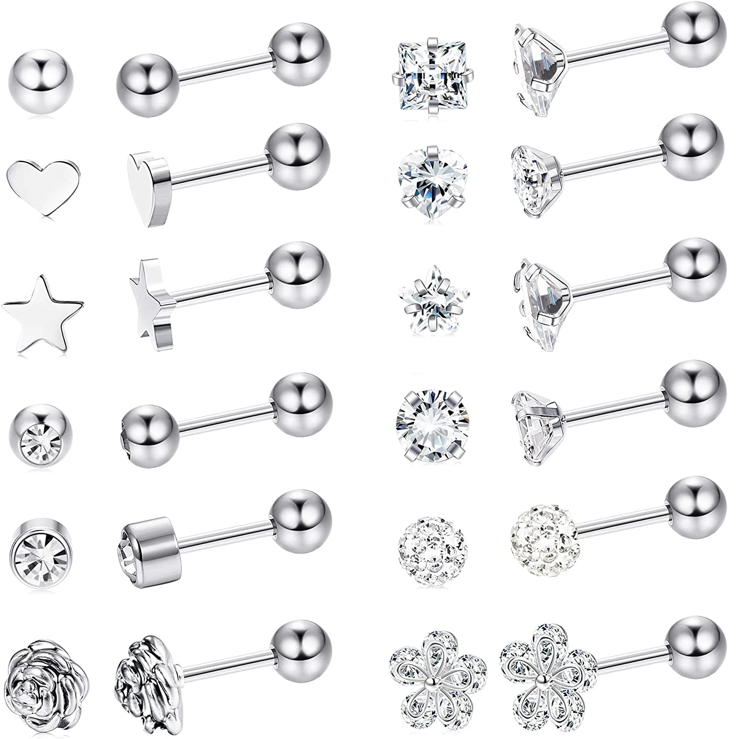 

1 Pair Stainless Steel Ball Stud Earrings Barbell Cartilage Helix Ear Piercing Jewelry Silver Color
