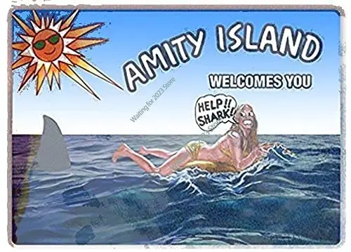 

Оловянный плакат, металлический знак Amity Island Shark, рекламный щит, настенный плакат, забавный Декор для дома, кофе или паба-8x12 дюймов, Ретро Винт...