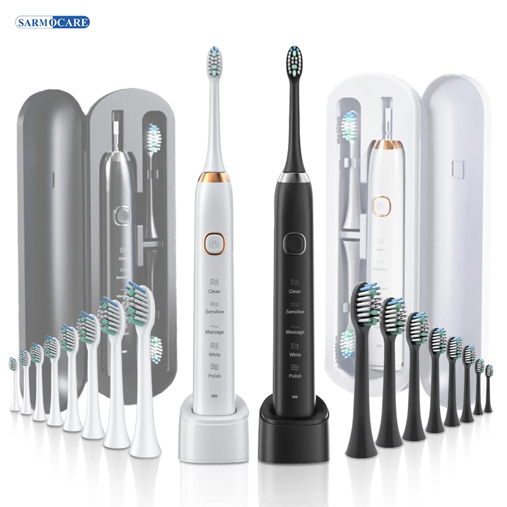 Electric Sonic Toothbrush 8 Brush Heads Smart Ultrasonic Dental Teeth Whitening Rechargeable Adult Tooth Brush Sarmocare S100