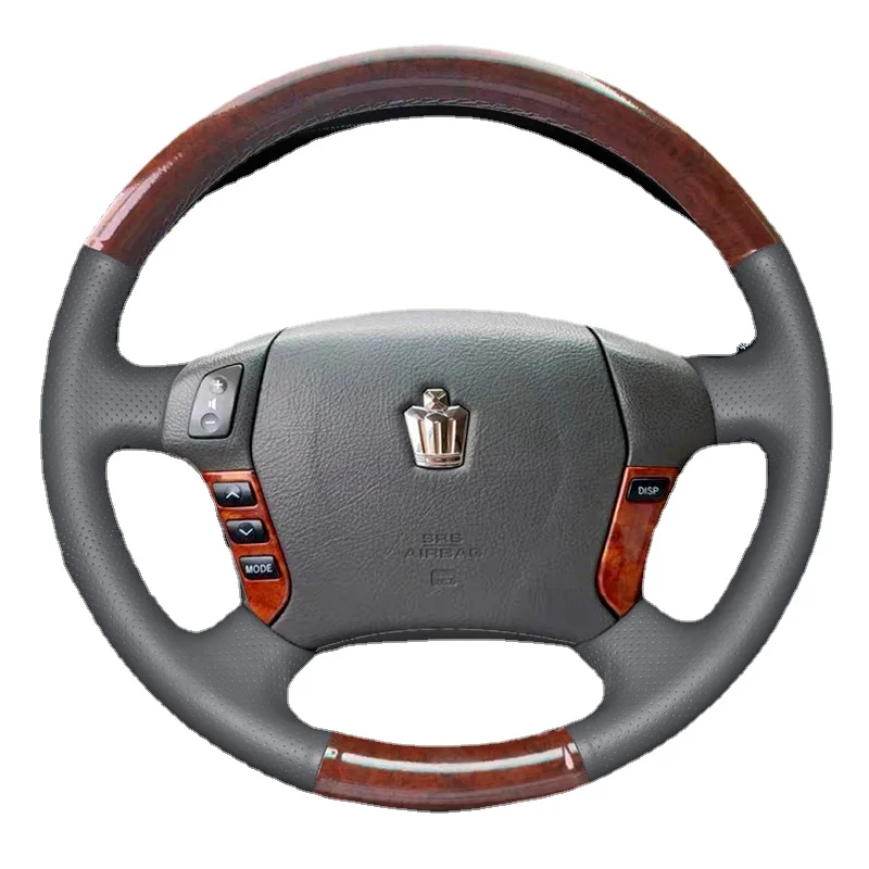

DIY leather hand sewn steering wheel cover with For Toyota 05-09 Crown LAND CRUISER PRADO Imitation peach wood car handle cover