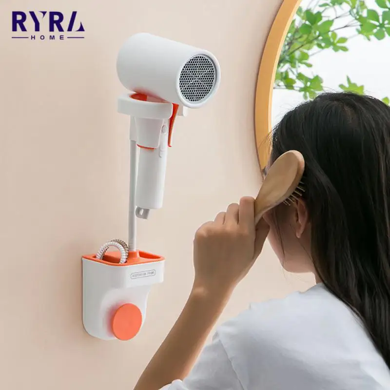 

Wall Mounted Hair Dryer Storage Holder Self-adhesive Winding Hair Dryer Rack Bathroom Shelf Storage Household Stand Accessory