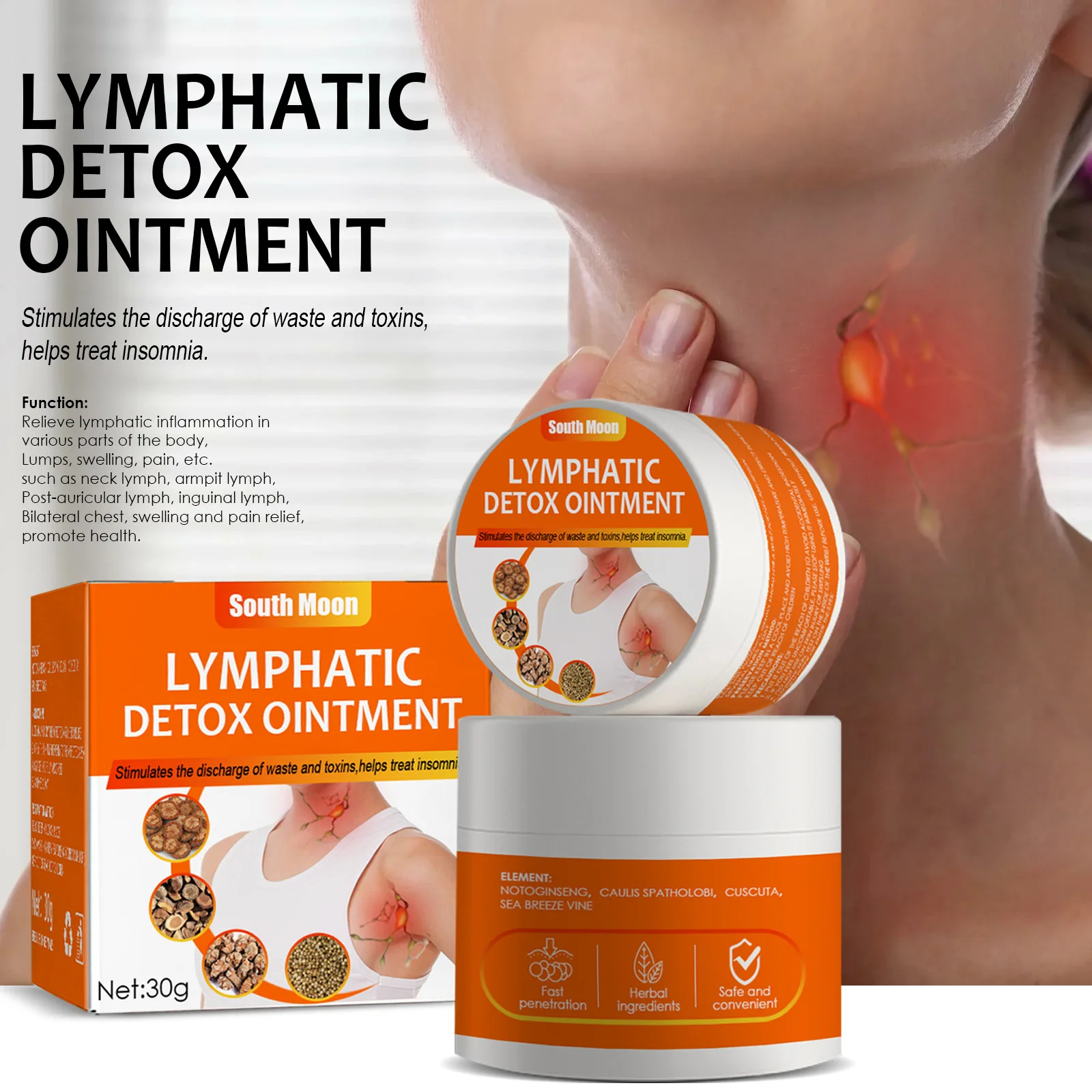 1pcs 30ml South Moon Unclog Neck Lymph Node Repair Massage Cream Behind Ear Swollen and Sore Lymphatic Cream Free Shipping