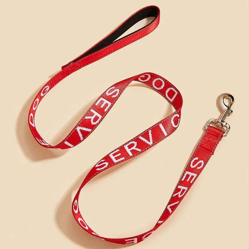 

120cm Service Dog Leash / Emotional Support Animal Dog Lead with Neoprene Handle, Embroidery Letter Reflective Dog Lead