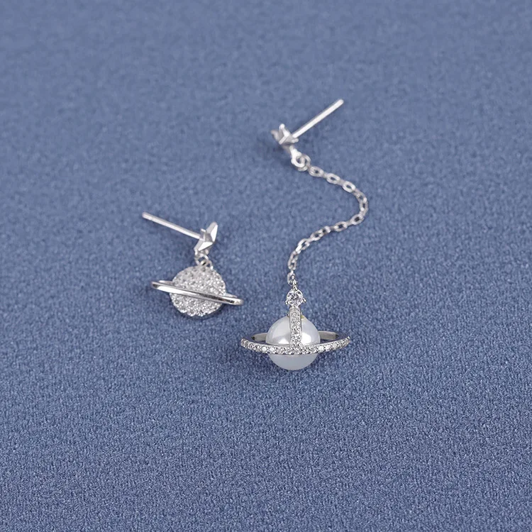 

Denean 100% Sterling Silver 925 Asymmetrical Saturn Pearl Drop Earrings Korean Fashion Star Dangle Earrings for Women Jewelry