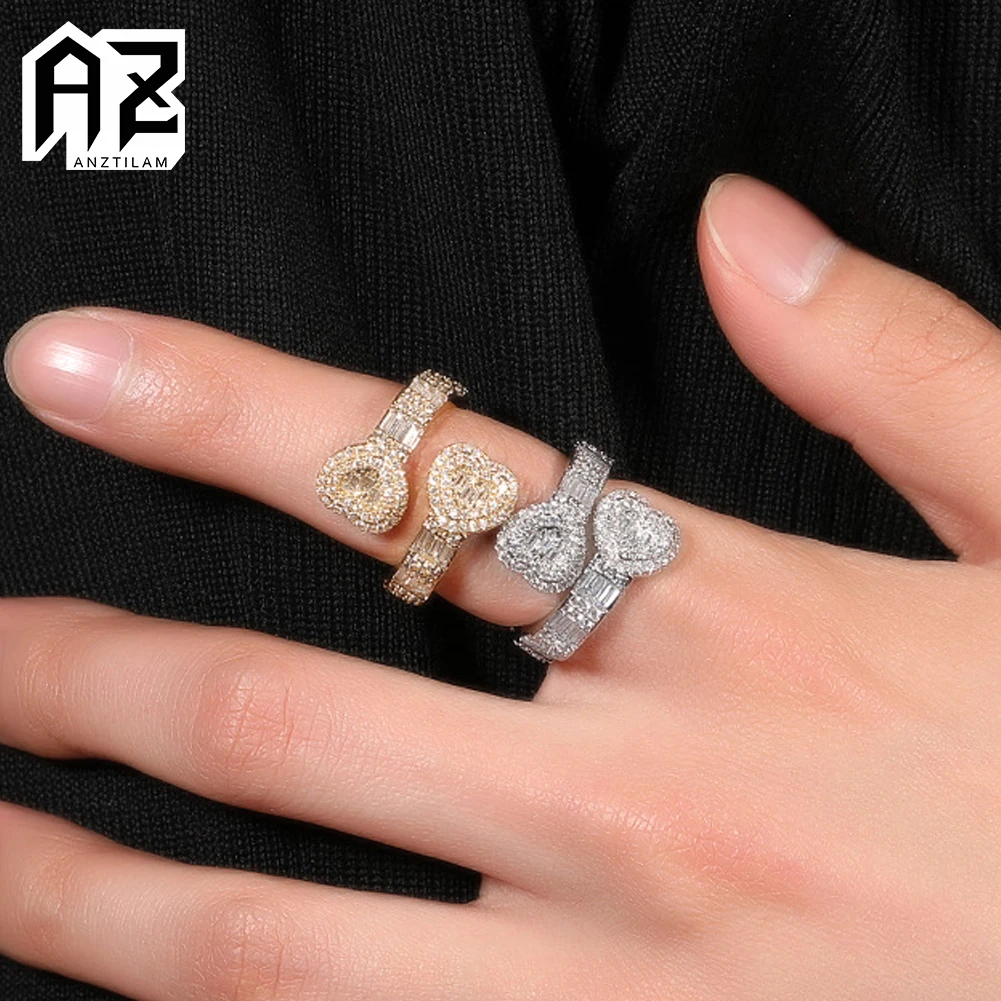 

AZ Love-Heart Iced Out Rings For Women Bling Cubic Zirconia Finger Jewelry Couple Wedding Ring Jewelry