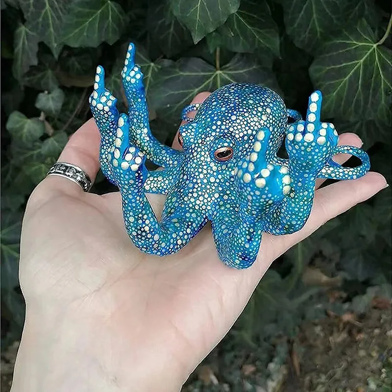 

Garden Middle Finger Nightglow Octopus Statue Resin Indoor Octopuses Ornaments Desktop Decor Creative Angry Octopus Sculpture