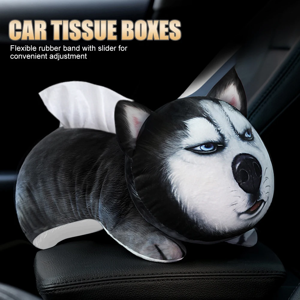 

Car Printed Headrest Pillow Stuffed Neck Support Cartoon Husky Seat Belt Shoulder Pad Tissue Box Interior Accessories for Women