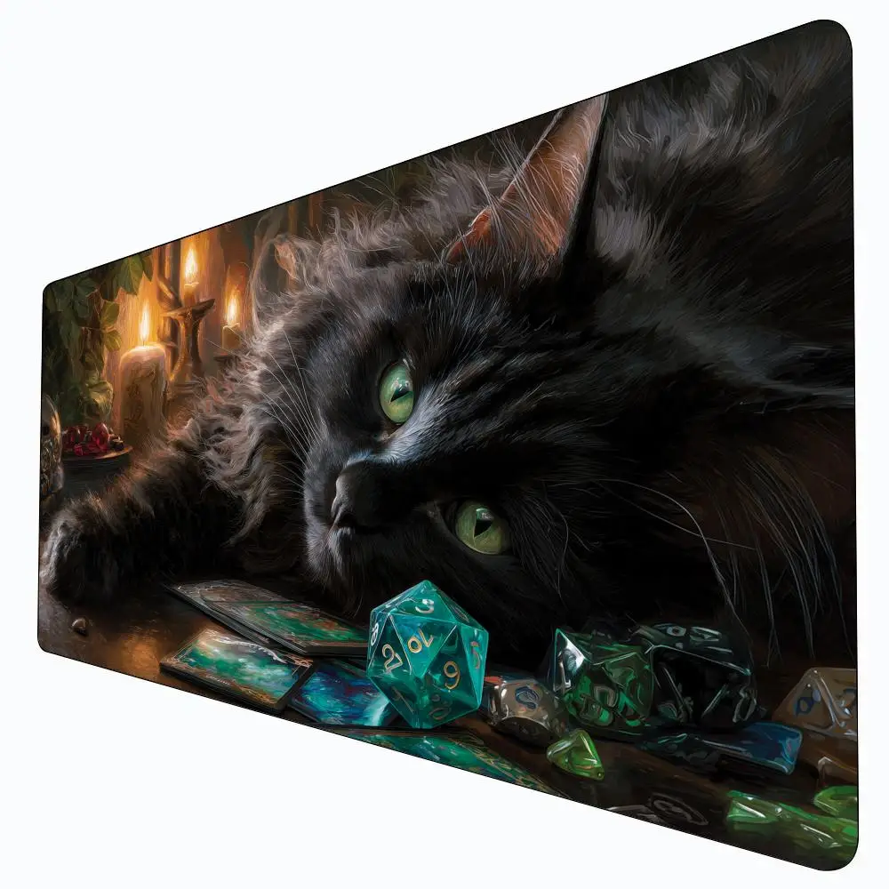 Фото Игровой коврик MTG с изображением ленивого черного кота, нескользящий, прочный, 35x60 см, для командных игр Magic: The Gathering и других TCG-игр. №1