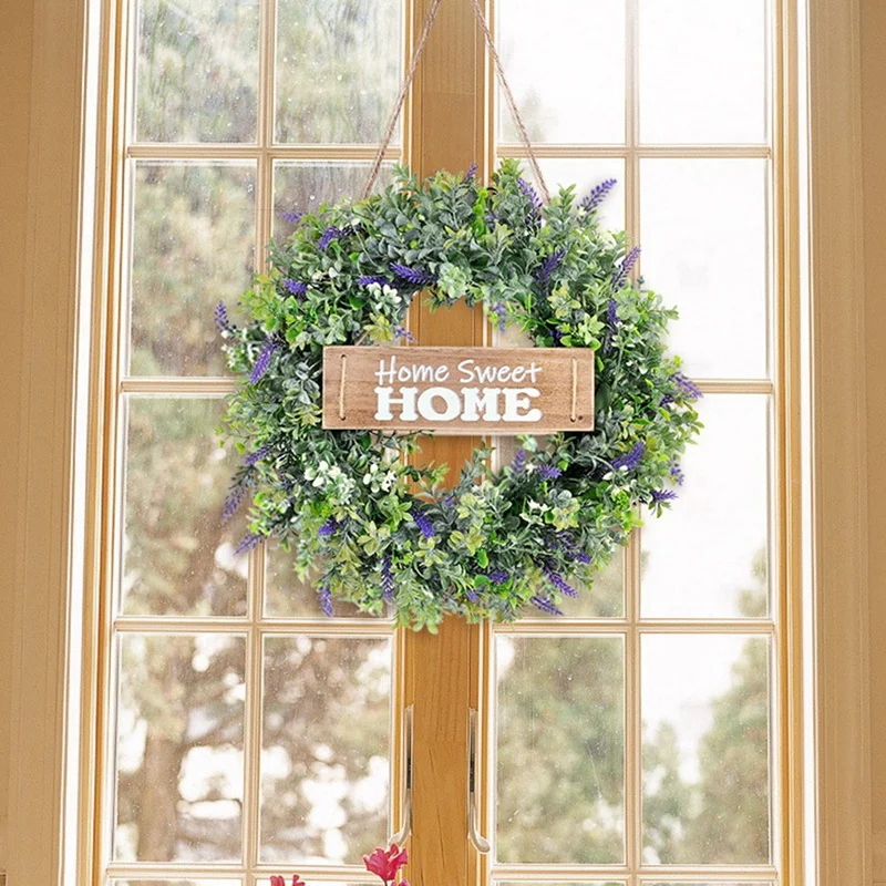 

16In Artificial Eucalyptus Wreath With Welcome Sign Green Eucalyptus Leaf Wreath Festival Farmhouse Porch Garden Decor
