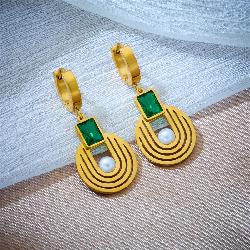 Женские серьги-кольца MEYRROYU из нержавеющей стали 316L с зеленым Цирконом