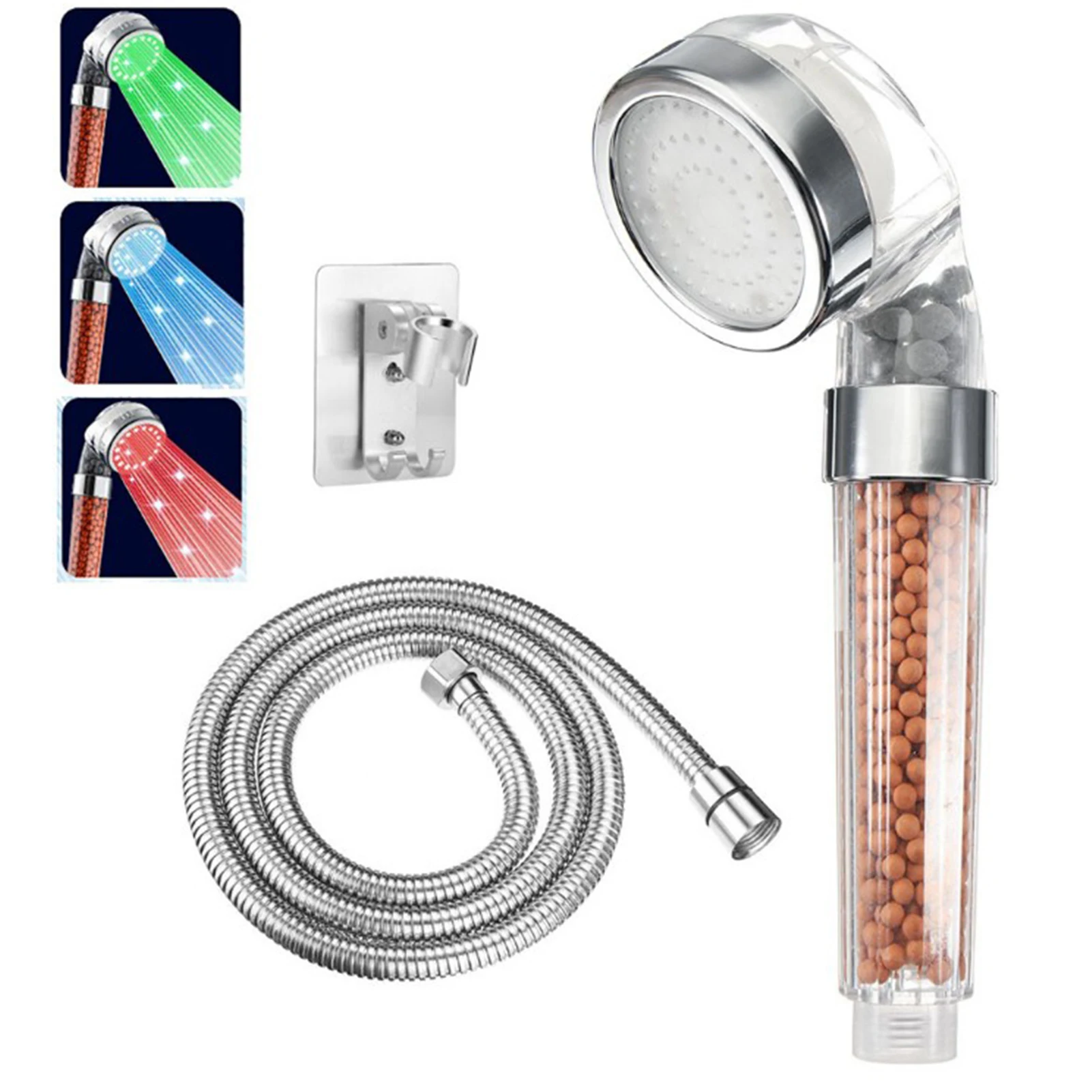 

Handheld Showerheads High Pressure Led Shower Head With Hose And Bracket Filter Filtration Hand Shower Water Saving Safe Environ
