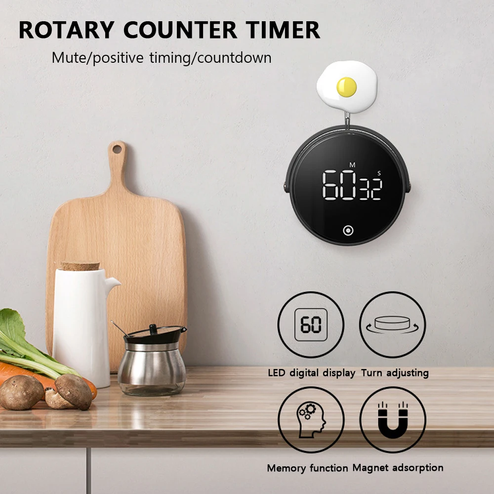 

Kitchen Spin Timer Timer Beautiful Round Rotate LED Display Timer Intelligent Creative Gadget Home Led Multicolor