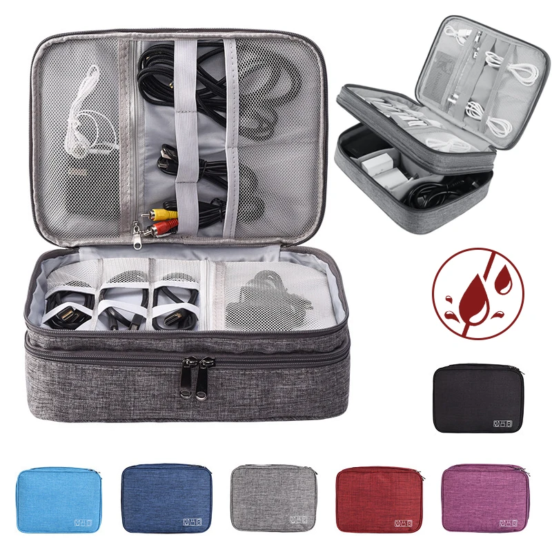 

Трехслойная сумка для хранения цифровых устройств, катионный Многофункциональный Органайзер из полиэстера для хранения данных и кабелей, водонепроницаемый цифровой электронный органайзер