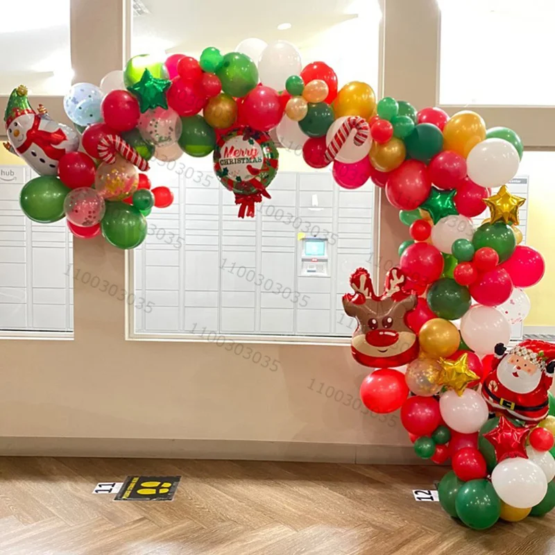 

137pcs Red Green Latex Balloons Arch Garland Kit Gold Chrome Metallic Balls Christmas Party Decors Santa Claus Unicorn Balls