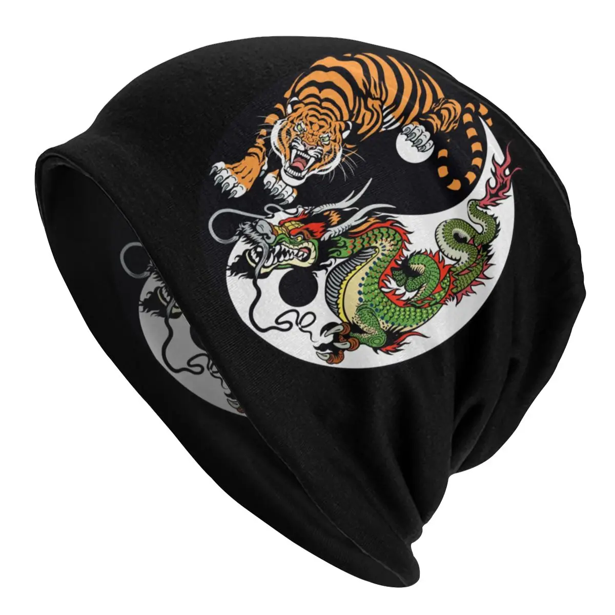 

Chinese Dragon And Tiger Tattoo Graphic Bonnet Homme Fashion Knit Hat For Women Men Warm Winter Yin and Yang Symbol Beanies Caps