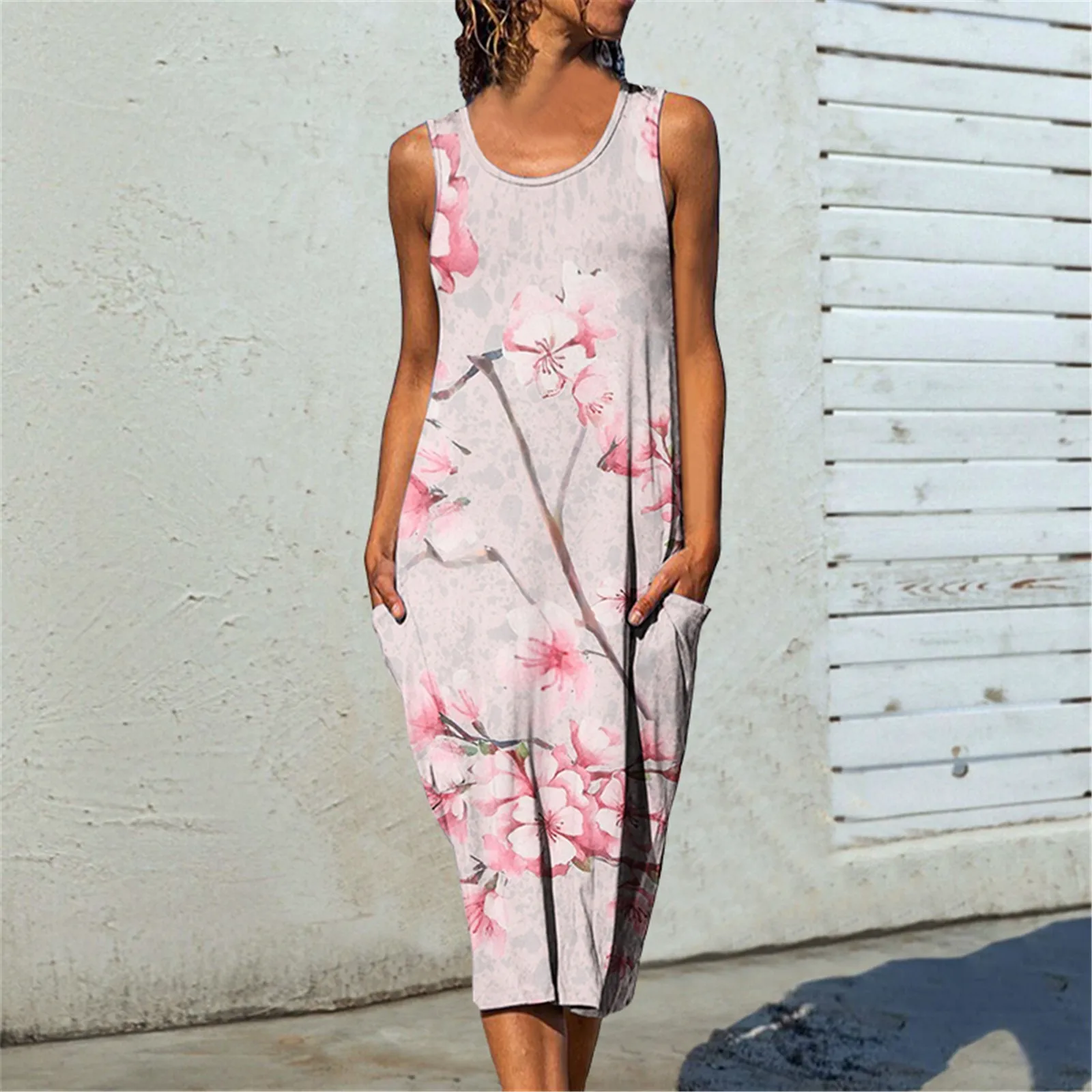 

Женское пляжное платье без рукавов, Повседневное платье с цветочным принтом, лето 2022