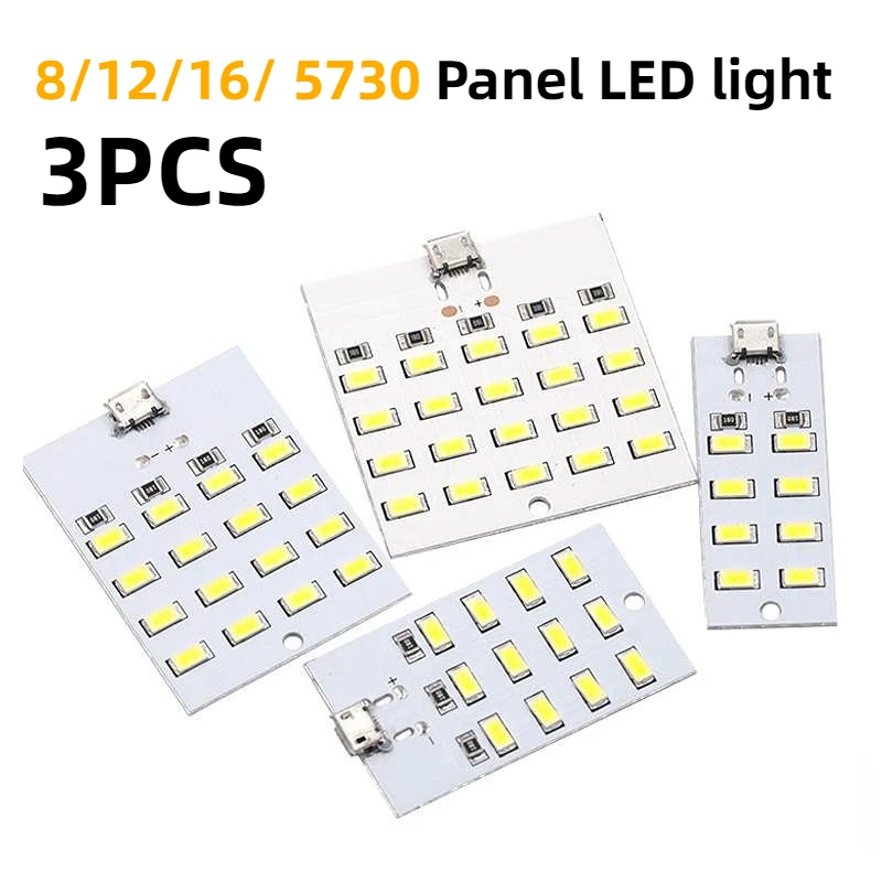 3pcs 8/12/16/20 LED Lighting Panel 5730 smd 5V 430mA~470mA White Mirco USB Mobile Light Emergency Night Light Electronic DIY