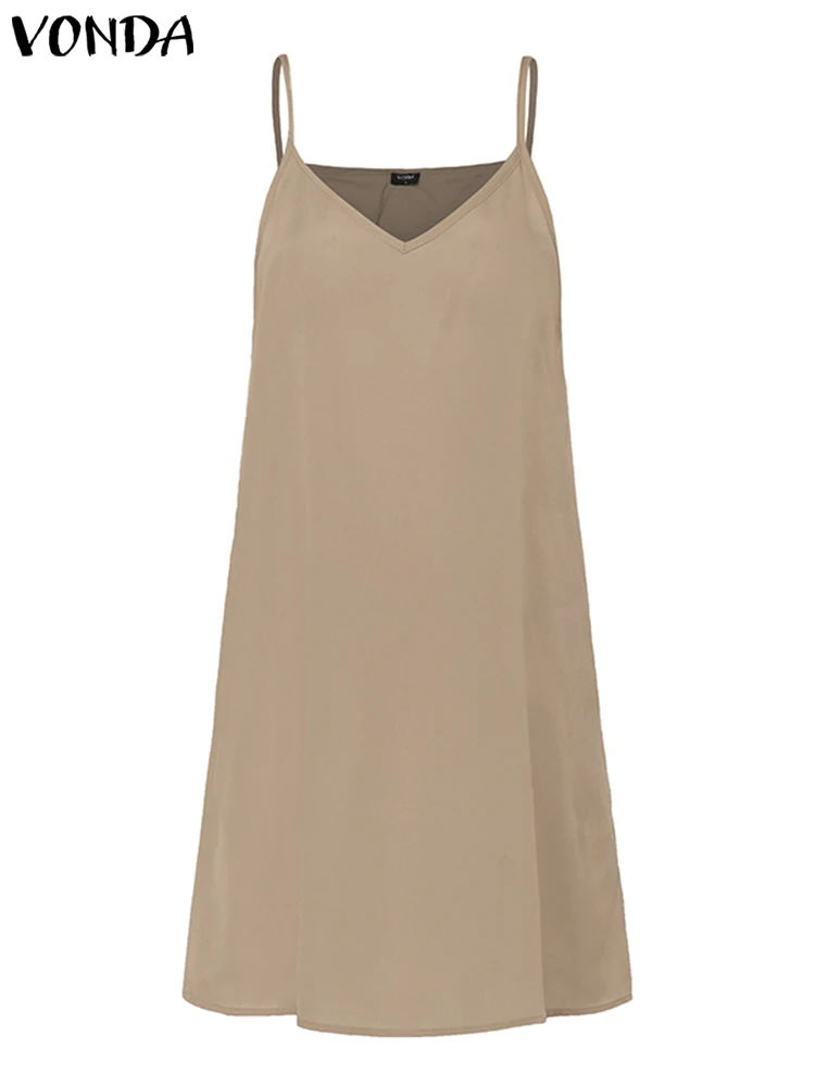 

Summer Bohemian Women Lining Dress Sexy Spaghetti Strap Inner Sundress VONDA 2022 Casual Sleeveless Short Party Beach Vestido