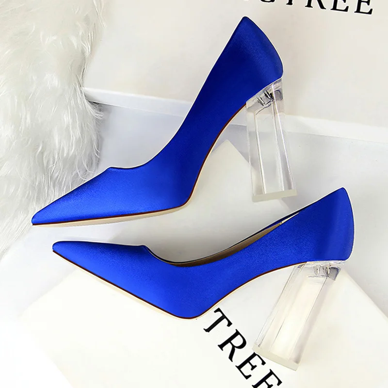 

New Shoes Clear Crystal Woman Pumps Silk High Heels Shoes Sexy Wedding Shoes Women Heels Party Shoes Female Plus Size 41 42