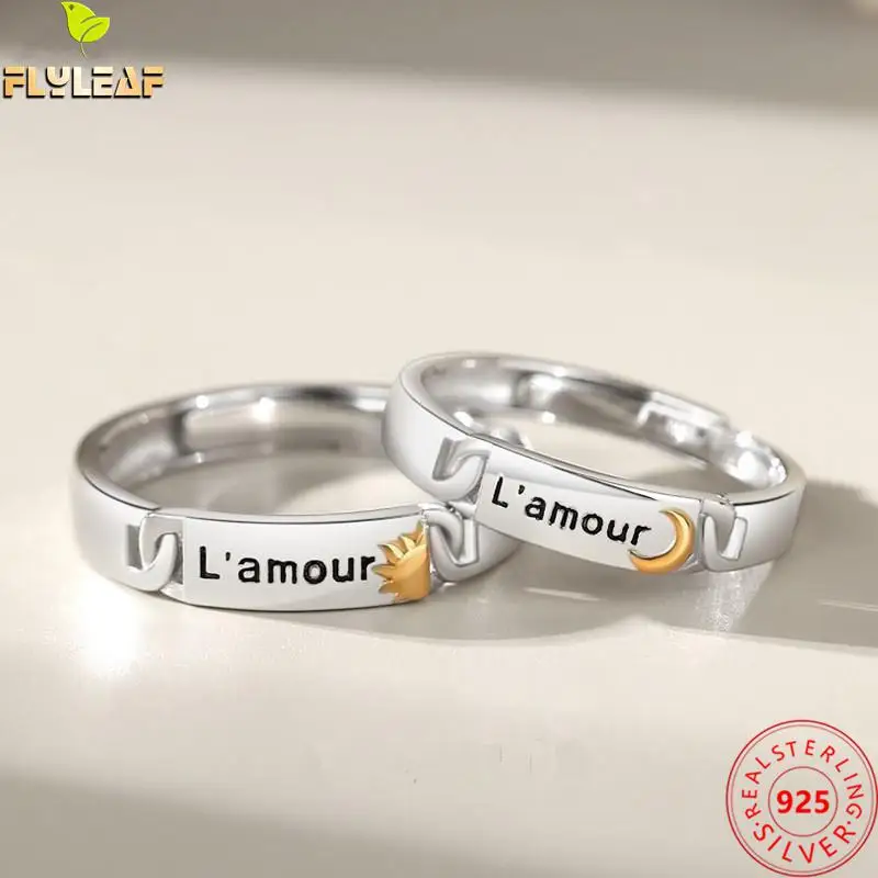 

Real 925 Sterling Silver Jewelry Sun Moon Amour Twine Lover's Ring For Women Men Original Design Romantic Couple Accessories