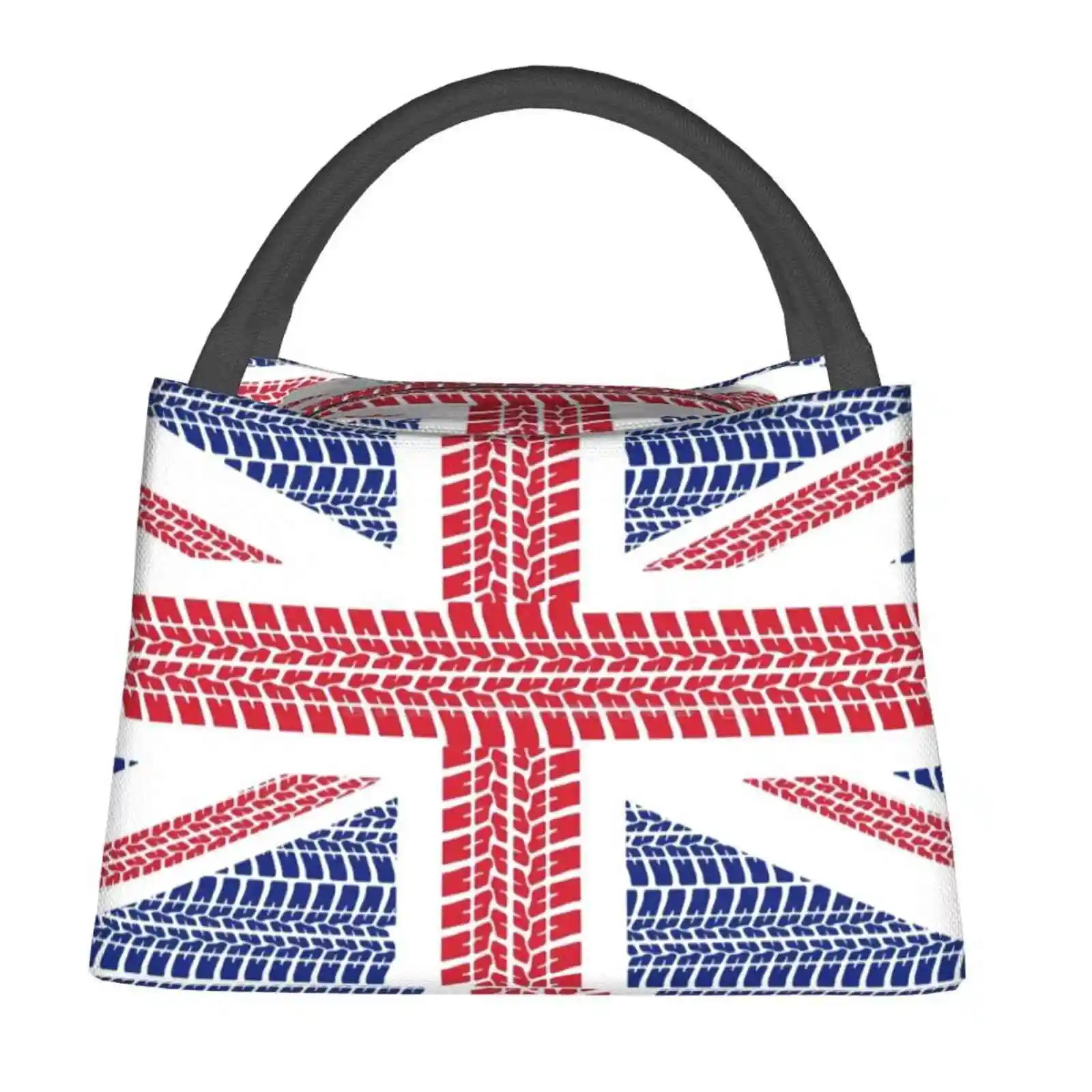 

Tire Track Union Jack British Flag Thermal Cooler Tote Insulated Lunch Bag Just British Just British Car Cars Tire Tread
