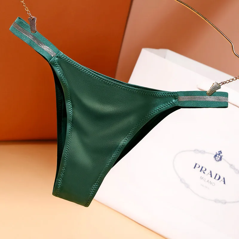 

Women Sexy Silky Panties Thin Thong Ice Silk Underwear Shiny Belt Low-rise Bikini Girls Comfort Breathe Underpants
