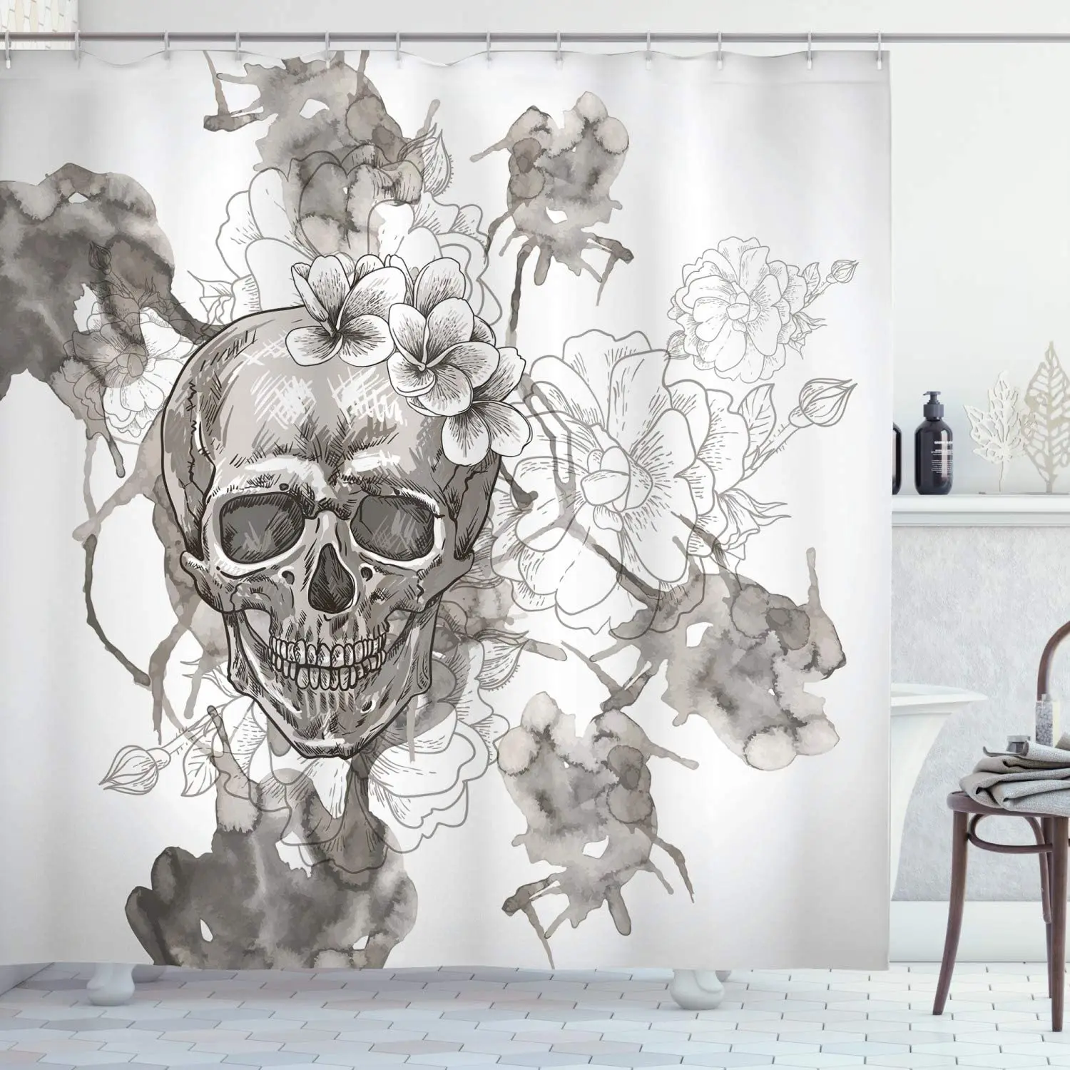 

Декоративная занавеска для душа на Хэллоуин, картина с изображением черепа и цветов, тканевый Декор для ванной комнаты, набор штор для ванной
