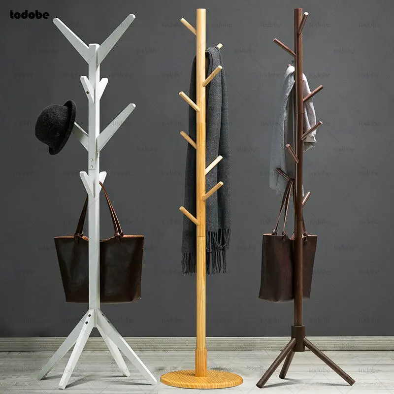 

Solid Wood Coat Rack 8-Hook Clothes Hanger Hat Stand Floor Home Bedroom Storage Organizer Minimalist Modern Decorative Furniture
